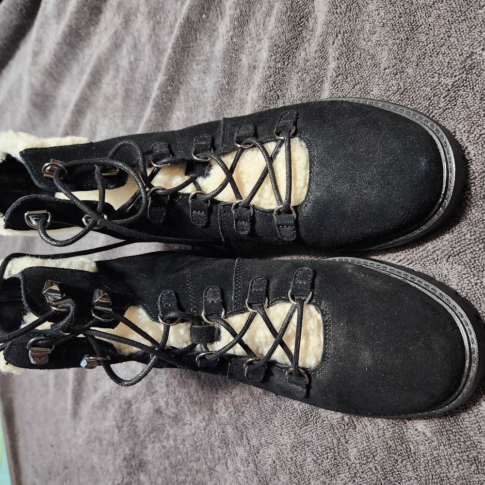 Marc Fisher Black and Cream Winter Boots with Cozy Lining - Picture 3 of 8